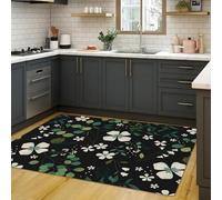 TuLdys Lot de 4 tapis de cuisine en cuir synthétique imperméable et rembourré avec 4 tapis antidérapants en cuir synthétique avec motif floral vert, 1,2 x 1,5 m/121,9 x 152,4 cm