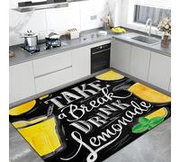 TuLdys Tapis de sol de cuisine doux pour devant l'évier, 1,2 x 1,5 m/121,9 x 152,4 cm, en cuir PU imperméable et imprimé citron, tapis antidérapant lavable avec 4 tapis antidérapants