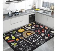 TuLdys Tapis de sol de cuisine en cuir PU imperméable, 1,2 x 1,8 m/121,9 x 182,9 cm, tapis d'évier antidérapant pour cuisine et pizza, tapis imprimé pour sol de cuisine et maison avec 4 tapis