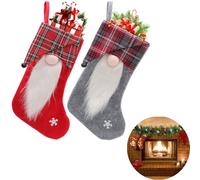 TULEBOLIAN 2pcs Chaussette de Noël,Chaussettes de Noël à Suspendre,Grande Suspendre Cadeau,Noel Décoration de GNOME,Rouge,Gris,pour Arbre ou Cheminée,La Décoration De Fête De Noël