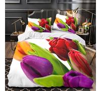 Tulip Bouquet Housse de Couette 3D Imprimée Microfibre Hypoallergique 3 Pièces 2xTaies Super Douce vibrant Spring Flowers Linge de Lit Respirante Entretien Facile for Enfant Super king（260x220cm）