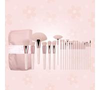 Tulip Day Lot de 24 pinceaux de maquillage - Design rose doux, poils synthétiques sans cruauté envers les animaux, kit complet de pinceaux pour le visage et les yeux avec élégante pochette enroulable