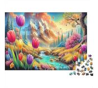 Tulip Garden Puzzle pour Enfants 1000 Pièces Recyclable Mountain Stream Puzzle À Assembler Amusant Et Difficile Jeu De Famille Excellent Cadeau Idea for Child‘s Birthday 38x26cm/1000pcs