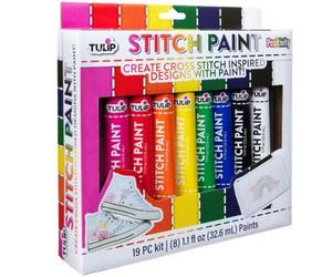 Tulip Kit Peinture Textile Multi Stitch Paint - 8 pcs de 32,6 ml - pour Tissu, Vêtement et Sneakers - Lavable et Permanent - avec Embouts de Précision, Pochoirs et Guide