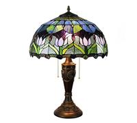 Tulip Lamp Table Lamp, Stained Glass Lamp Shade with Rose Resin Base, 16X16X23 inch Desk Bedside Reading Light, Home Decor Lighting Fixtures 2 Lights,Blue
