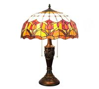 Tulip Lamp Table Lamp, Stained Glass Lamp Shade with Rose Resin Base, 16X16X23 inch Desk Bedside Reading Light, Home Decor Lighting Fixtures 2 Lights,Red