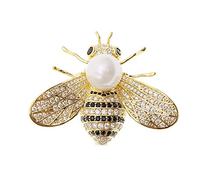 TULIP LY Broche abeille en cristal sur le thème des insectes - Broche en perles de coquillage - Doré, Perle, strass, coquillage