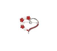 TULIP LY Broche en Forme de cœur pour Femme avec Cristaux Transparents et Perles (Perle Blanche + Cristal Rouge, Or Blanc)