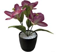 Tulipe artificielle en pot, décoration florale réaliste en PVC pour la maison, le salon et le bureau - 24 cm de haut, motif floral multi-pétales (rouge)