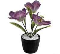 Tulipe artificielle en pot, décoration florale réaliste en PVC pour la maison, le salon et le bureau - 24 cm de haut, motif floral multi-pétales (violet)
