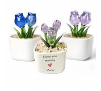 Tulipe en verre avec message personnalisé, tulipe en verre soufflé à la main dans un pot en céramique, souvenir personnalisé pour la fête des mères, fleur en verre décorative pour maman, grand-mère