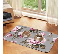 Tulipe Rose Vintage Shabby Chic,Tapis d'alimentation pour Animaux de Compagnie, Sets de Table en Cuir PU pour Chats et Chiens,40x60cm