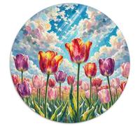 tulipee 1000 Pièces Puzzle Circulaire Plante Style Romantique Puzzles Classiques Jeu Cadeau Unique Jeu D'Intelligence De l'art De La Décoration Moderne 1000pcs (67.5x67.5cm)
