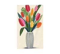Tulipes colorées dans un vase esthétiques vintage drapeaux de cour, maison, bannière de vœux avec œillets, décoration d'intérieur et d'extérieur