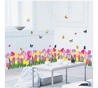 Tulipes de couleur pastel Prairie colorée Fleurs sauvages Belle décoration de chambre. Papillons Papiers peints art déco. Salon Autocollant Accueil Décoration murale Décoration Décalcomanies