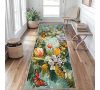 Tulipes Floral Tapis de Couloir Papillon Tapis de Couloir Long 60 x 120 cm Passage Antidérapant Lavable en Machine D'entrée Chambre Salon Descente de Lit Poil Ras Rug i&R91
