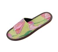 Tulipes roses peinture à l'huile pantoufles d'intérieur respirantes légères pour personnaliser les sandales à bout ouvert pour hôtel, voyage, fête, sandales pour mujer, Peinture à l'huile Tulipes Rose