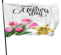 Tulipes roses réalistes 3D et boîte-cadeau 0,9 x 1,5 m drapeau simple face impression bannière fête de bienvenue drapeau extérieur