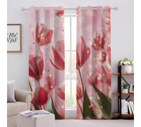 Tulipes Rouges Rideau Salon 140L X 180Hcm Fragments Dorés Roses Simples Doux Rideaux Opaque Rideau Thermique Rideaux Filtrage de la Lumière Oeillets pour Chambre et Salon 2 Panneaux