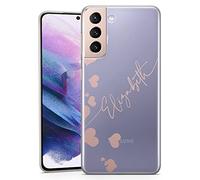 TULLUN Coque Personnalisée pour Samsung Galaxy A34 - Étui Gel Souple Transparent Motif Cœur, Initiales Et Prénom AU Choix - Prénom Diagonal Rose Gold Design Élégant Cadeau Original