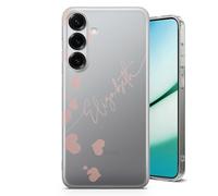 TULLUN Coque Personnalisée pour Samsung Galaxy A55 - Étui Gel Souple Transparent Motif Cœur, Initiales Et Prénom AU Choix - Prénom Diagonal Rose Gold Design Élégant Cadeau Original