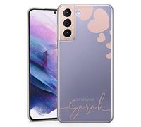 TULLUN Coque Personnalisée pour Samsung Galaxy S7 - Étui Gel Souple Transparent Motif Cœur, Initiales Et Prénom AU Choix - Prénom en Bas Rose Gold Design Élégant Cadeau Original