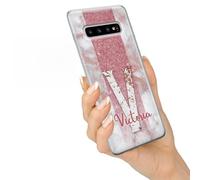 TULLUN Coque Personnalisée Samsung Galaxy A32 5g, Gel Souple Transparent Anti-Rayures, Marbre Rose Gold, Prénom Texte Ou Initiales, Protection Fine, Cadeau Unique - Lettre Marbrée