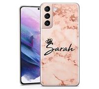 TULLUN Etui de Téléphone Personnalisé pour Samsung Galaxy A15 5G - Coque en Gel Souple Transparente Motif Marbré Or Rose Personnalisé Style Vos Propres Initiales Nom Texte - Nom avec Couronne
