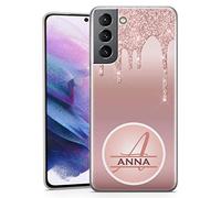 TULLUN Etui de Téléphone Personnalisé pour Samsung Galaxy S22 Ultra 5G - Coque Transparente en Gel Souple avec Effet Pailleté Rose Gold Design Initiales Nom Texte - Or Rose