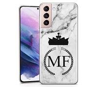 TULLUN Etui de Téléphone Personnalisé pour Samsung Galaxy S25 5G - Coque en Gel Souple Transparent Design Marbré Gris Noir Personnalisé Initiales Nom Texte - Couronne du Roi