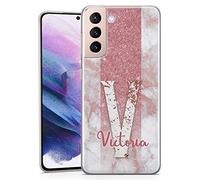 TULLUN Personalised Phone Case for Samsung Galaxy A33 5G - Clear Soft Gel Cover Custom Rose Gold Marble ET Style Design Your Own Initials Name Text - Marble Letter Name