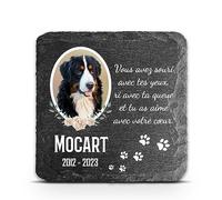 TULLUN Plaque commémorative carrée Gris foncé personnalisée pour Pierre tombale en Ardoise pour Chien Chat - Taille 10 x 10 cm - Cadre Photo Floral