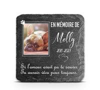TULLUN Plaque commémorative carrée Gris foncé personnalisée pour Pierre tombale en Ardoise pour Chien Chat - Taille 10 x 10 cm - Photo Cadre Blanc