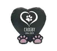 TULLUN Plaque Commémorative Personnalisée en Forme de Coeur 4" x 4" ou 10 x 10 cm + Support de Patte pour Chat Chien Ardoise Pierre Cadre Pierre tombale - Nom