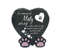 TULLUN Plaque Commémorative Personnalisée en Forme de Coeur 4" x 4" ou 10 x 10 cm + Support de Patte pour Chat Chien Ardoise Pierre Cadre Pierre tombale - Poème