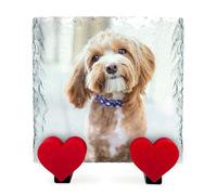 TULLUN Plaque Commémorative Personnalisée pour Animal De Compagnie Chat Chien Ardoise Pierre Naturelle Cadre Patte Pierre Tombale avec Cœur Présentoir - Impression Complète - Taille | 10 x 10 cm |