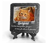 TULLUN Plaque Naturelle commémorative carrée Gris foncé personnalisée pour Pierre tombale en Ardoise pour Chien Chat avec Support - Taille 10 x 10 cm - Grande Photo