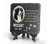 TULLUN Plaque Naturelle commémorative carrée Gris foncé personnalisée pour Pierre tombale en Ardoise pour Chien Chat avec Support - Taille 10 x 10 cm - Cadre Photo Floral