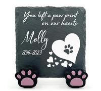 TULLUN Plaque Naturelle Unique Commémorative Individuelle Carrée avec Support De Patte pour Animal De Compagnie, Chat, Chien, Pierre De Taille en Ardoise - Taille 10 X 10 cm - Coeur Blanc
