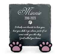 TULLUN Plaque Naturelle Unique Commémorative Individuelle Carrée avec Support De Patte pour Animal De Compagnie Chat Chien Cadre De Pierre en Ardoise Pierre Tombale - Taille 10x10 cm - Nom