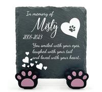TULLUN Plaque Naturelle Unique Commémorative Individuelle Carrée avec Support pour Chat, Chien, Pierre D'ardoise, Pierre Tombale - Taille 10x10 cm - Poème