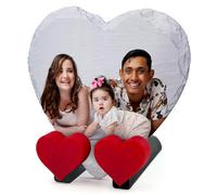 TULLUN Plaque Personnalisée en Ardoise Naturelle Avec Impression sur Tout le Pourtour de Votre Photo et Texte Avec Support en Forme de Coeur - Petit cœur | 10 x 10 cm |