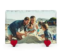 TULLUN Plaque Personnalisée en Ardoise Rocheuse Naturelle Avec Support en Forme de Coeur et Impression de Votre Propre Photo ou Texte - Rectangle Horizontale | 20 x 30 cm |