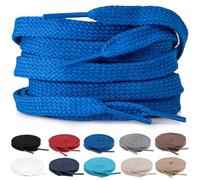 TULMERO Lot de 2 paires de lacets 100 % coton - Lacets plats pour baskets - Largeur : 8 mm - Lacets de rechange pour chaussures de sport, bleu foncé, 90