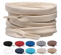 TULMERO Lot de 2 paires de lacets 100 % coton - Lacets plats pour baskets - Largeur : 8 mm - Lacets de rechange pour chaussures de sport, beige, 120