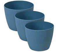TULMERO Lot de 3 pots de fleurs mats en plastique - Pot décoratif pour grandes plantes - Diamètre : 11 cm - Bleu marine