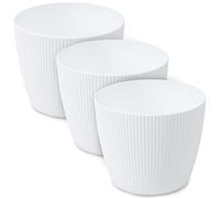 TULMERO Lot de 3 pots de fleurs mats en plastique - Pot décoratif pour grandes plantes - Diamètre : 14 cm - Blanc
