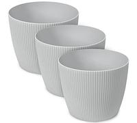 TULMERO Lot de 3 pots de fleurs mats en plastique - Pot décoratif pour grandes plantes - Gris - Diamètre : 22 cm