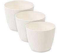 TULMERO Lot de 3 pots de fleurs mats en plastique - Pot décoratif pour grandes plantes - Lot de 3 pots à fleurs, pots à herbes - Crème - Diamètre : 22 cm