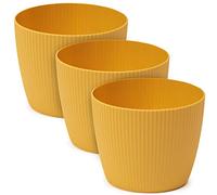 TULMERO Lot de 3 pots de fleurs mats en plastique - Pot décoratif pour grandes plantes - Lot de 3 pots à fleurs, pots à herbes - Moutarde - Diamètre : 14 cm